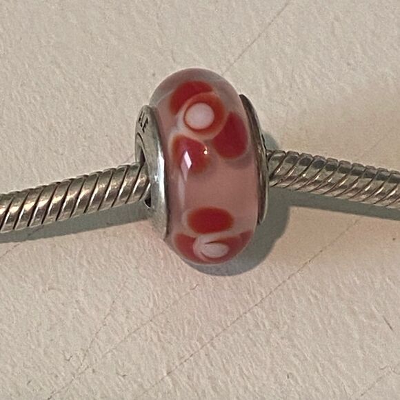 Authentic Pandora Pink & Red Flowers For You Murano Glass Charm - Picture 1 of 3